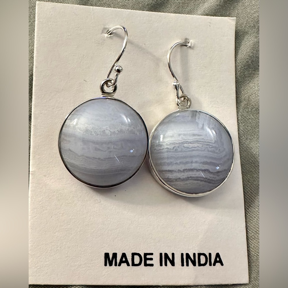 Blue Lace Agate Earrings in Sterling Silver